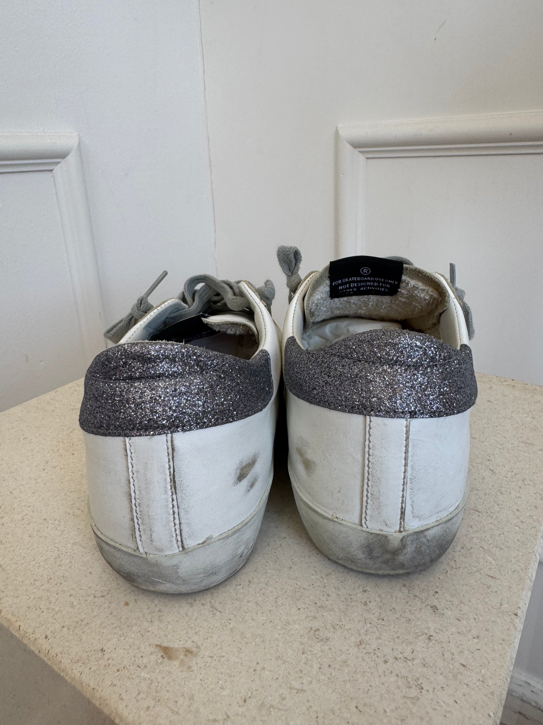 Golden Goose White Glitter and Black Leather Superstar, 38