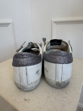 Golden Goose White Glitter and Black Leather Superstar, 38