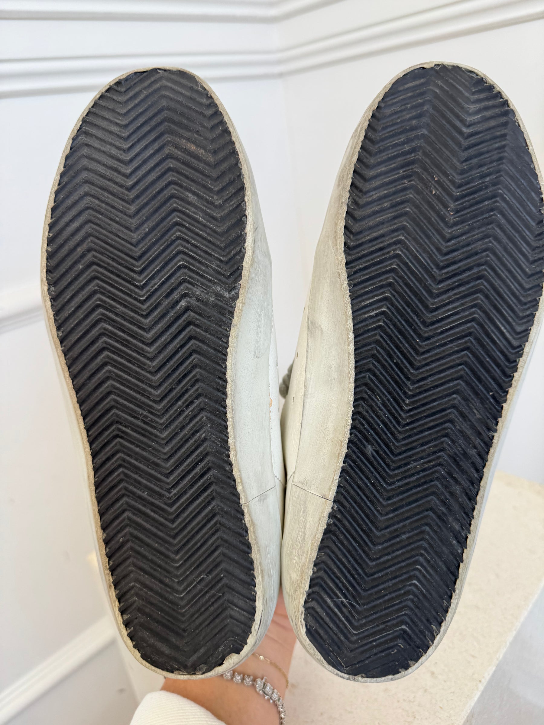 Golden Goose White Glitter and Black Leather Superstar, 38