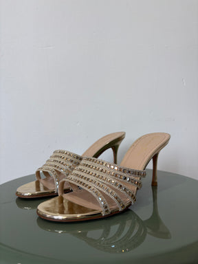 Dior Gold Crystal Strappy Mule, 38