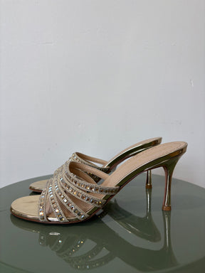Dior Gold Crystal Strappy Mule, 38