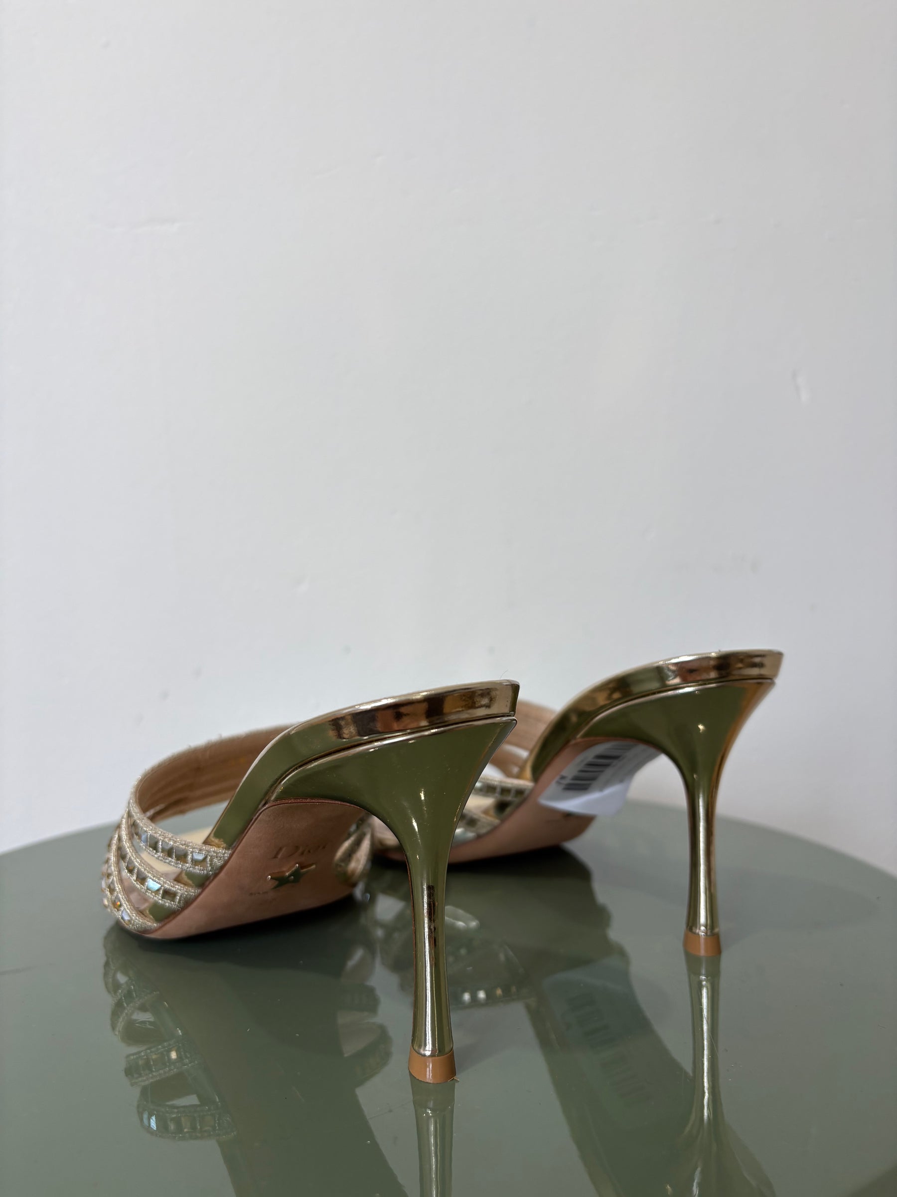 Dior Gold Crystal Strappy Mule, 38