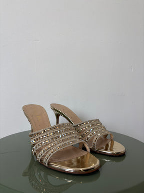 Dior Gold Crystal Strappy Mule, 38