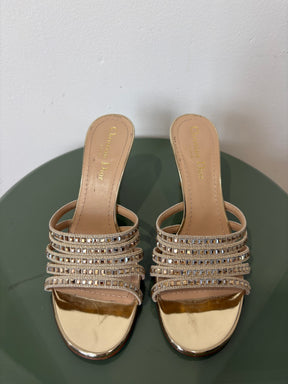 Dior Gold Crystal Strappy Mule, 38