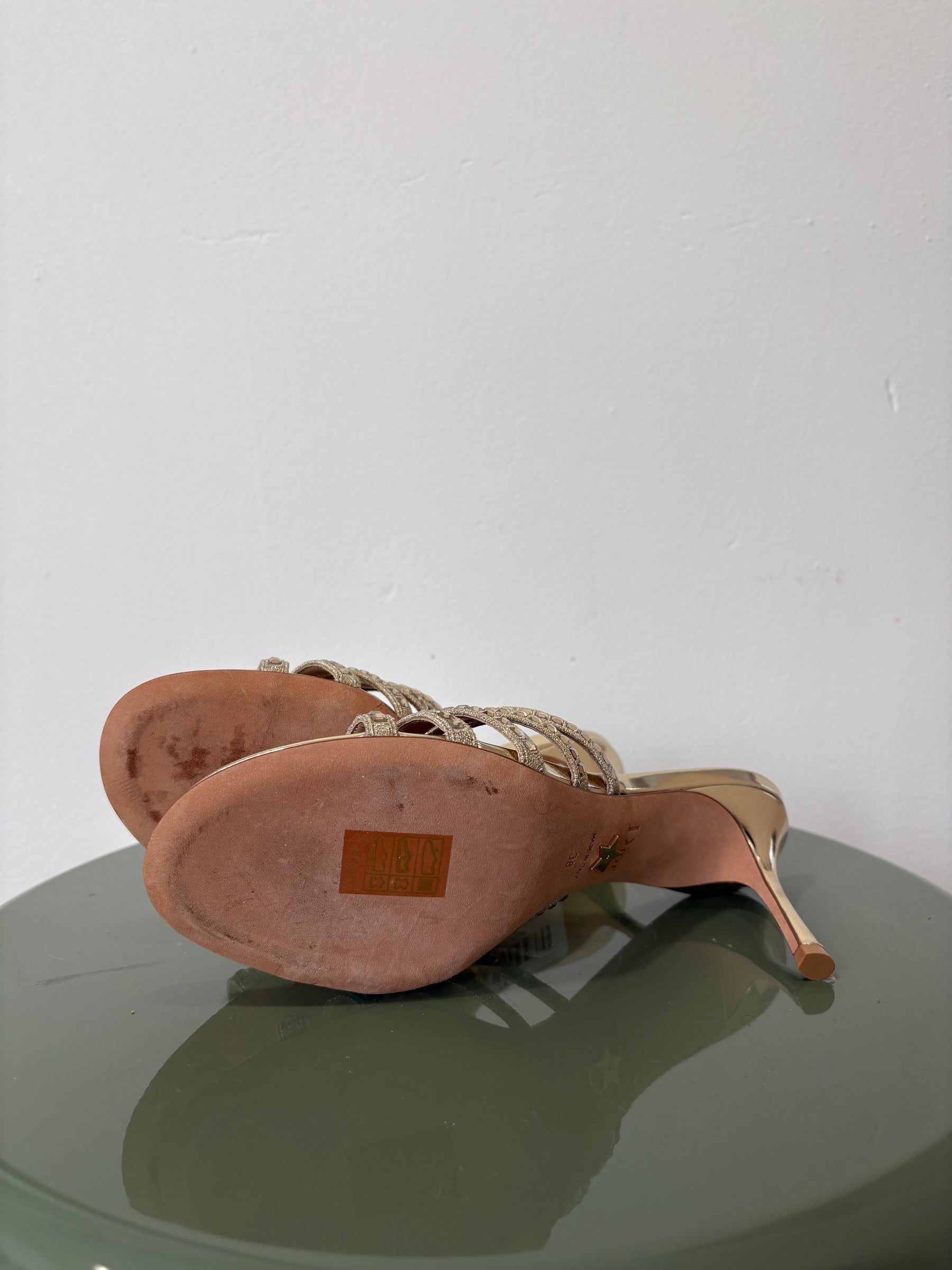 Dior Gold Crystal Strappy Mule, 38