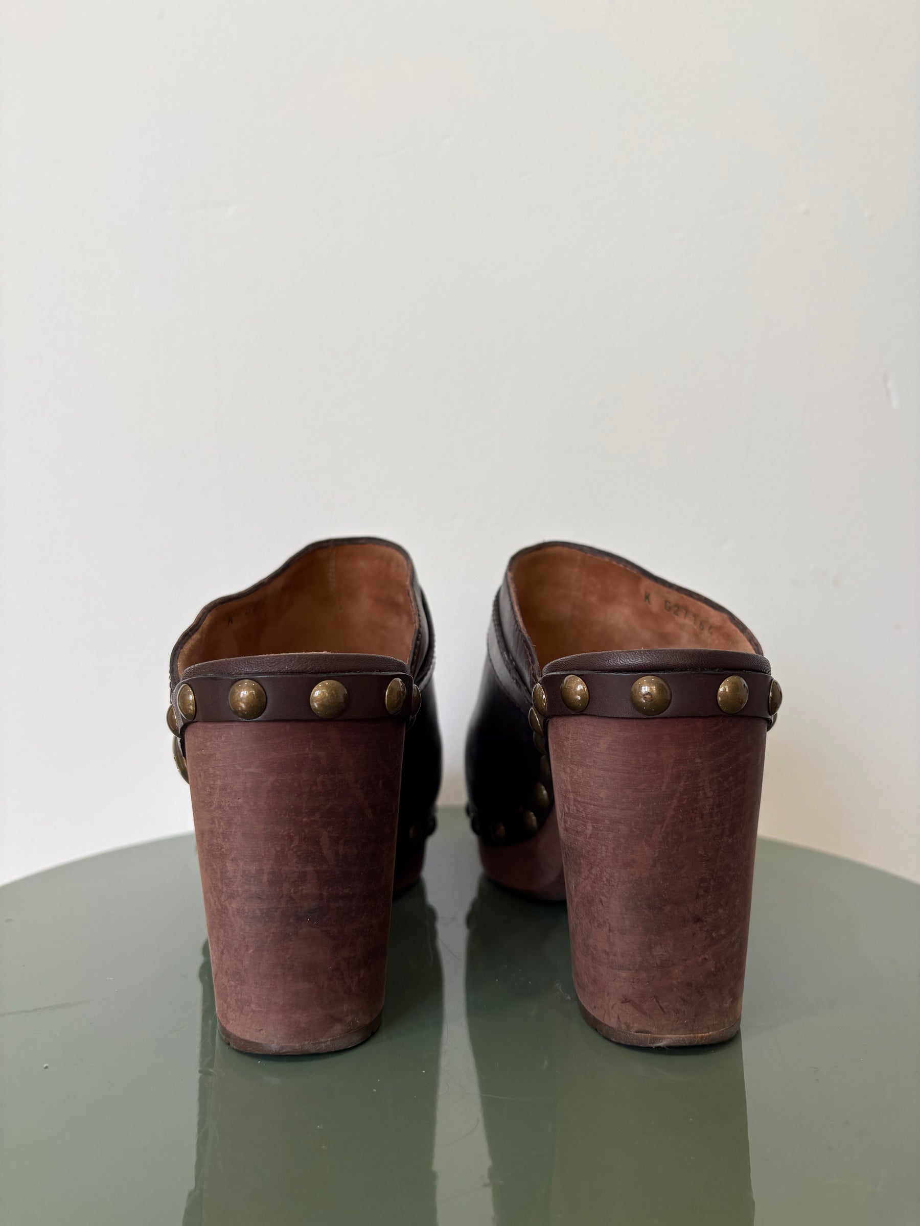 Chanel Wooden Cloggs Brown Leather, 38.5