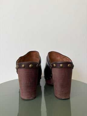 Chanel Wooden Cloggs Brown Leather, 38.5