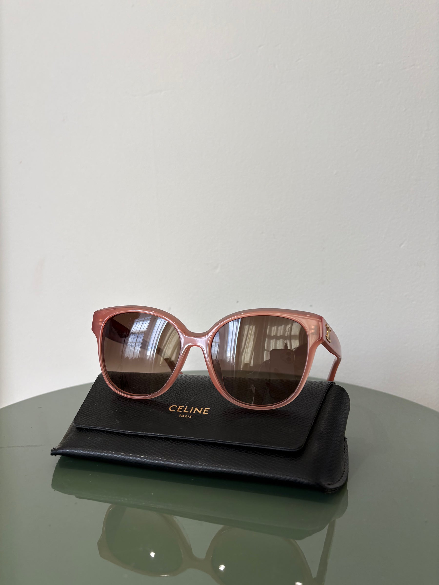 Celine Pink Oversized Square Triomphe Arm Sunglasses