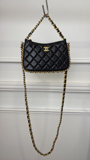 Chanel Black Leather Quilted Top Handle Cross Body Bag