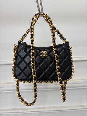 Chanel Black Leather Quilted Top Handle Cross Body Bag
