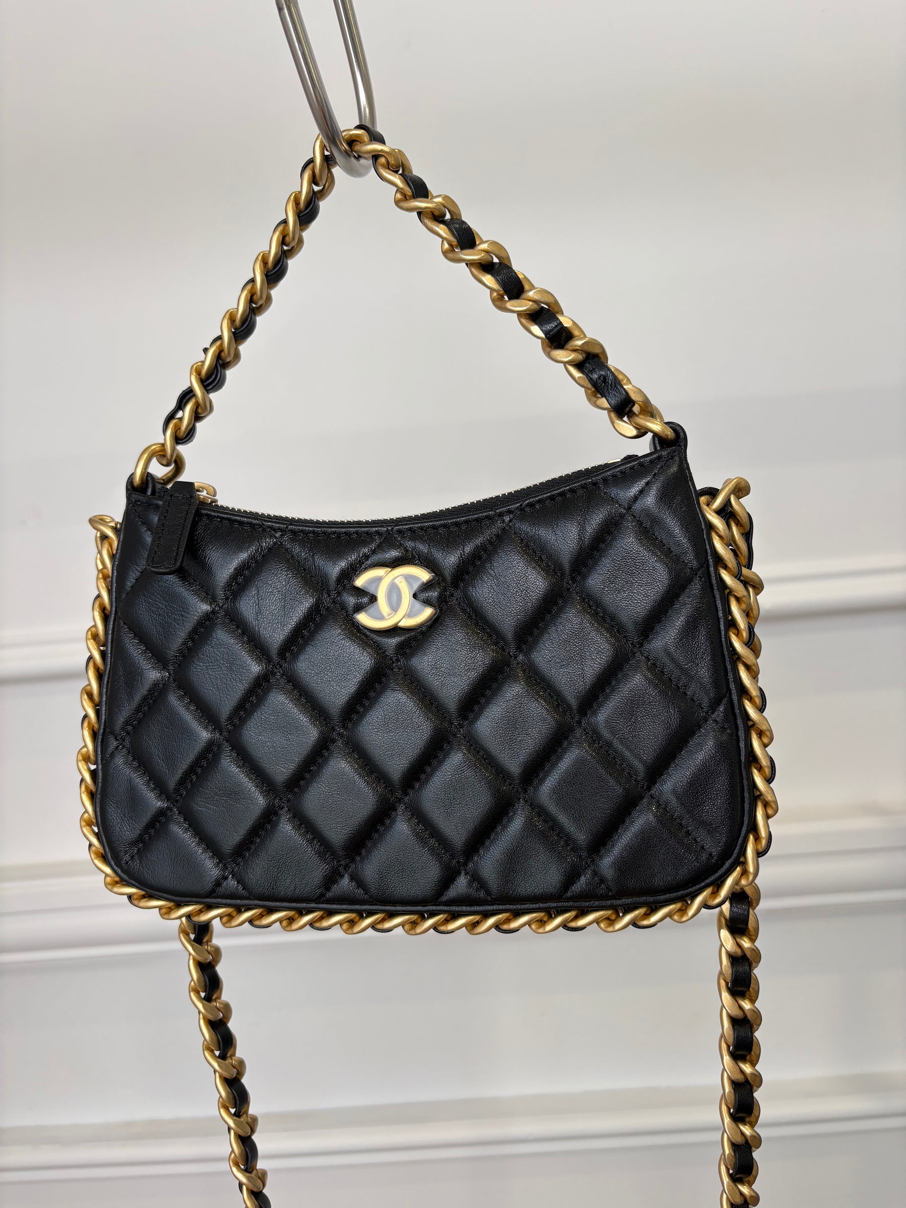 Chanel Black Leather Quilted Top Handle Cross Body Bag