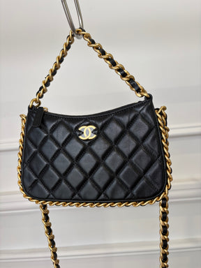 Chanel Black Leather Quilted Top Handle Cross Body Bag