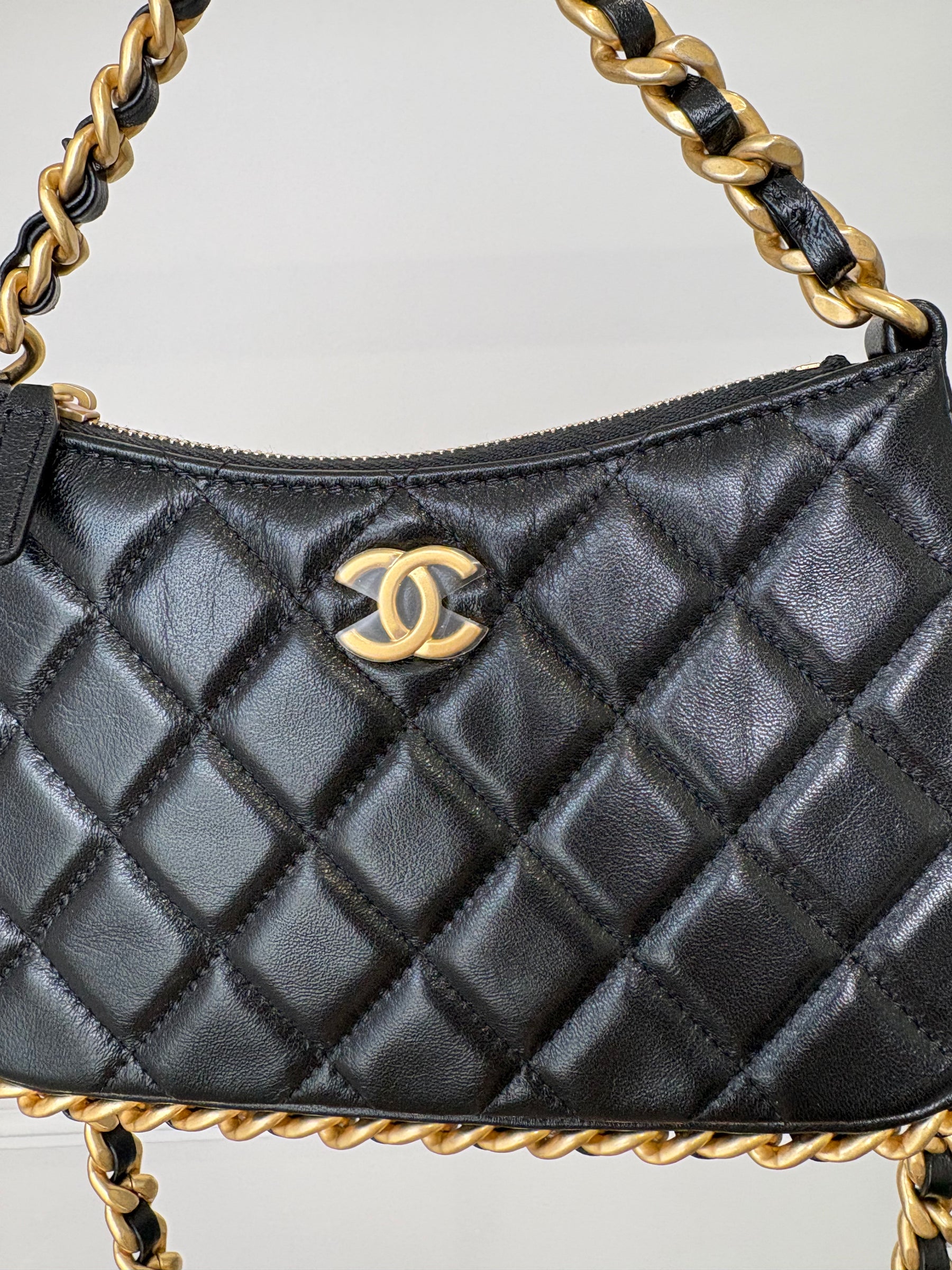 Chanel Black Leather Quilted Top Handle Cross Body Bag