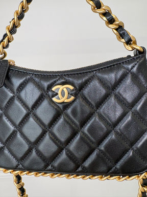 Chanel Black Leather Quilted Top Handle Cross Body Bag