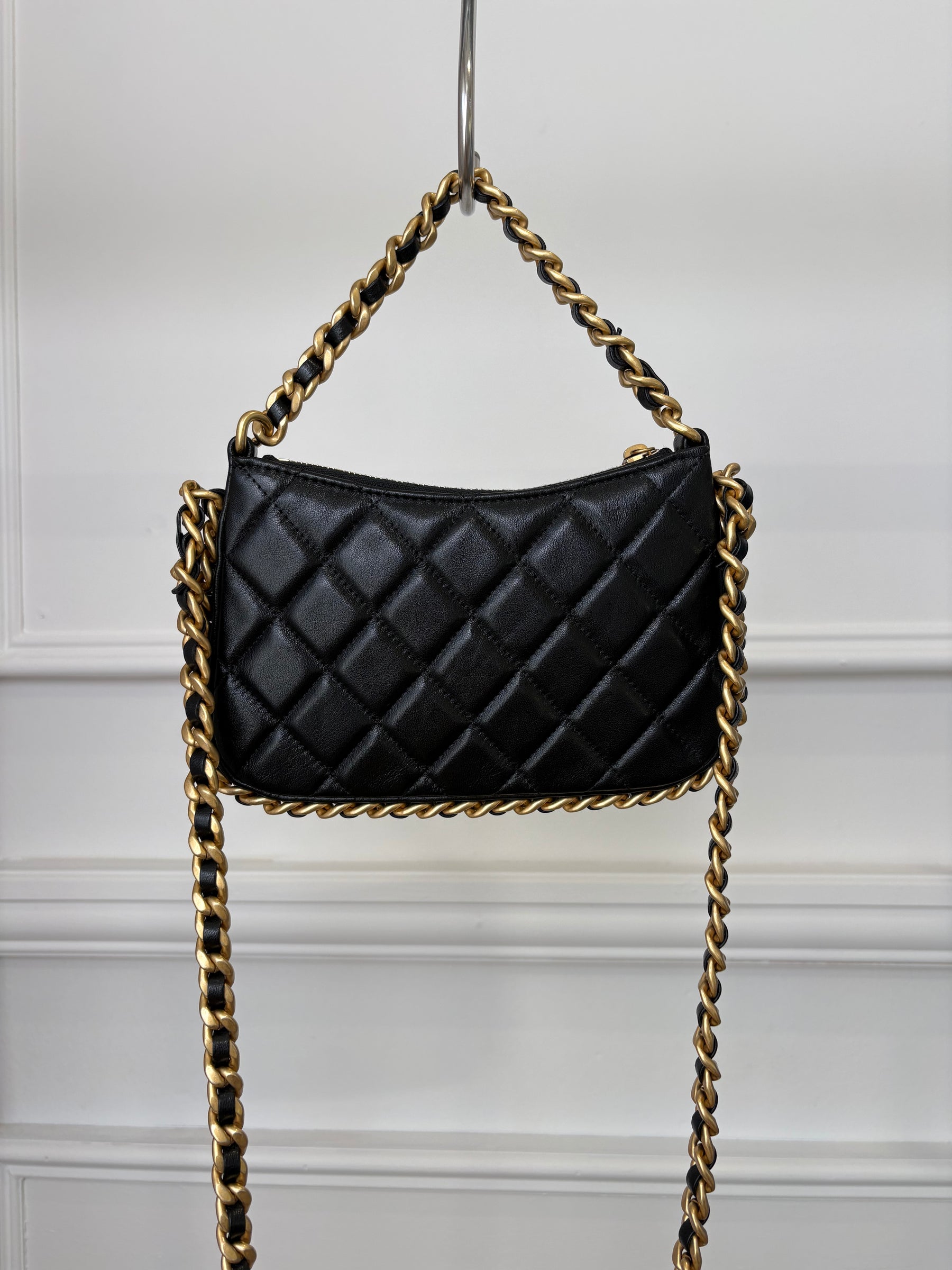 Chanel Black Leather Quilted Top Handle Cross Body Bag