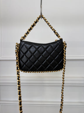 Chanel Black Leather Quilted Top Handle Cross Body Bag