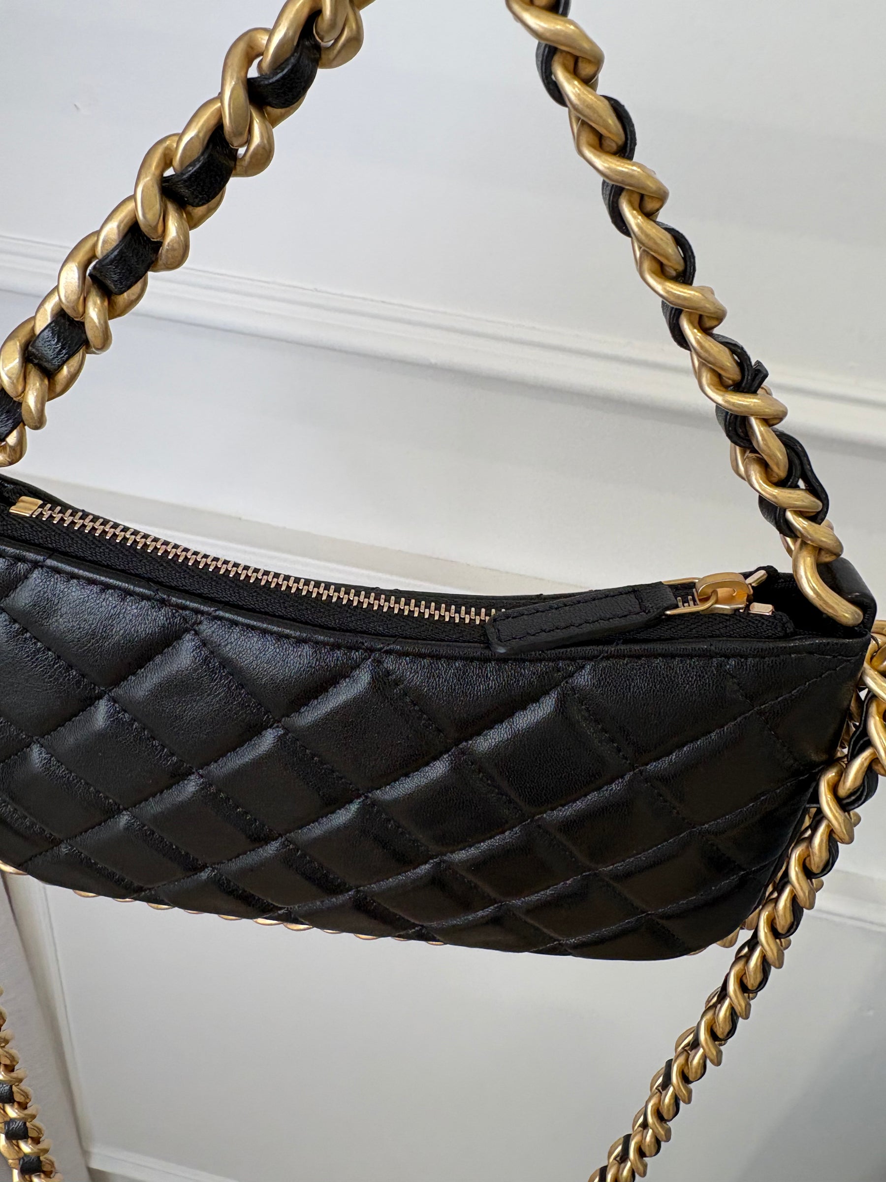 Chanel Black Leather Quilted Top Handle Cross Body Bag