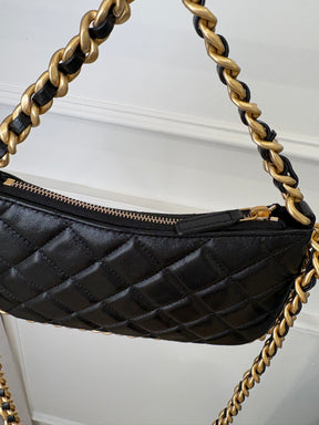 Chanel Black Leather Quilted Top Handle Cross Body Bag