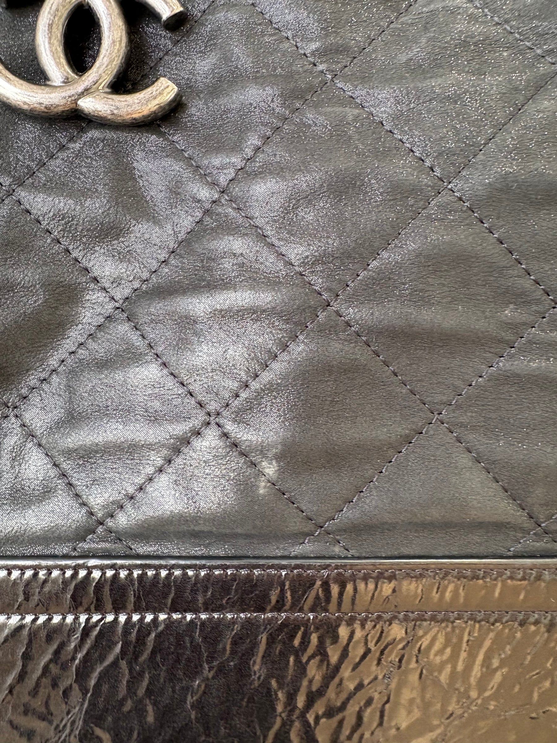 Chanel Gabrielle Large VIP Shopping Tote   Black Metalic Patent bottom