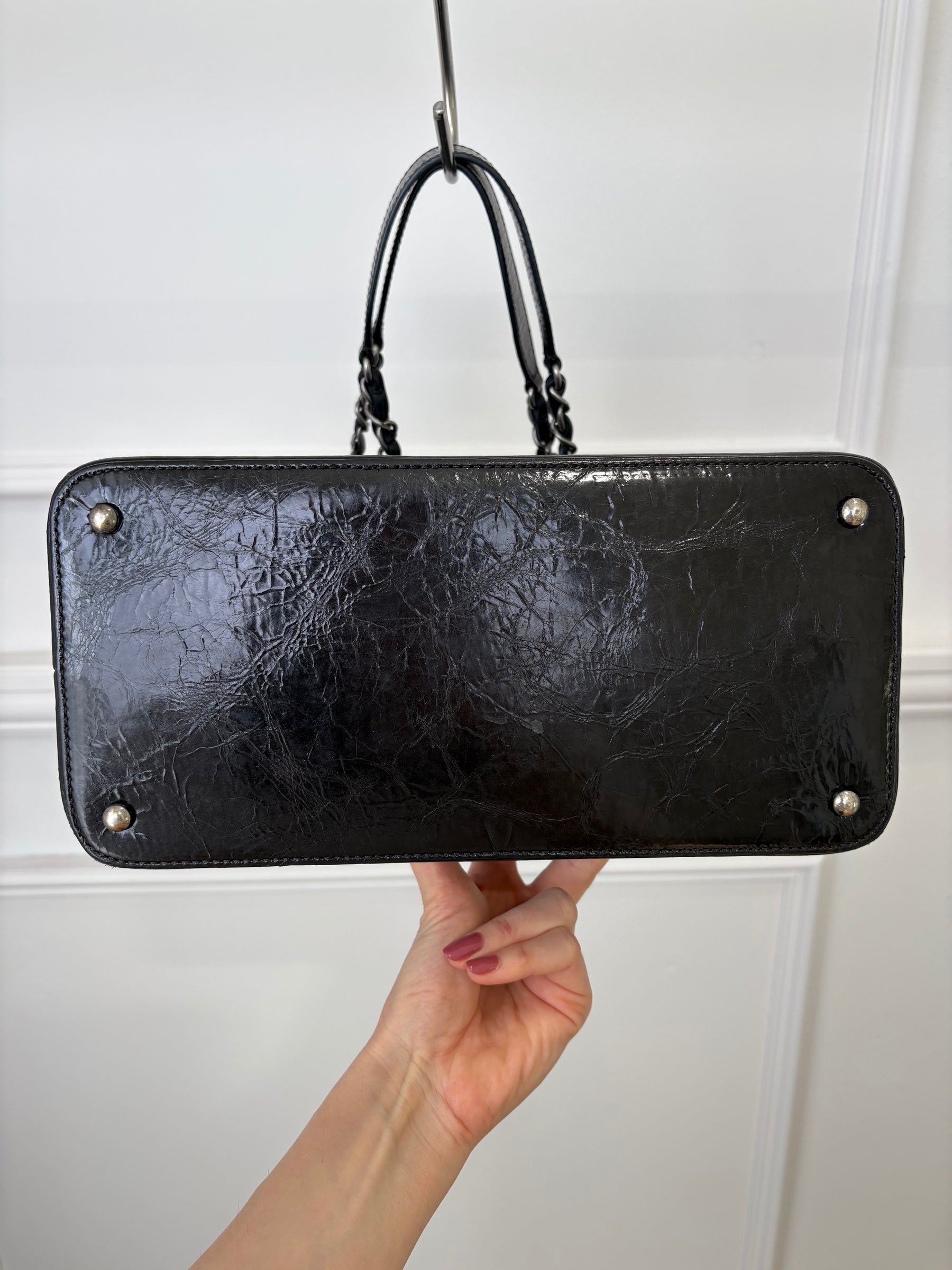 Chanel Gabrielle Large VIP Shopping Tote   Black Metalic Patent bottom