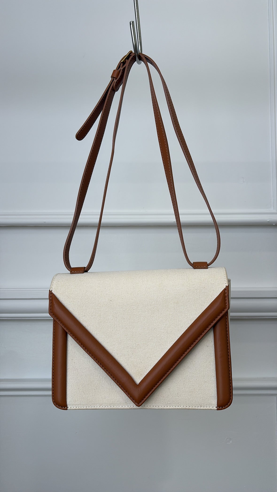 Mansur Gavriel Cream Canvas and Tan Leather Crossbody