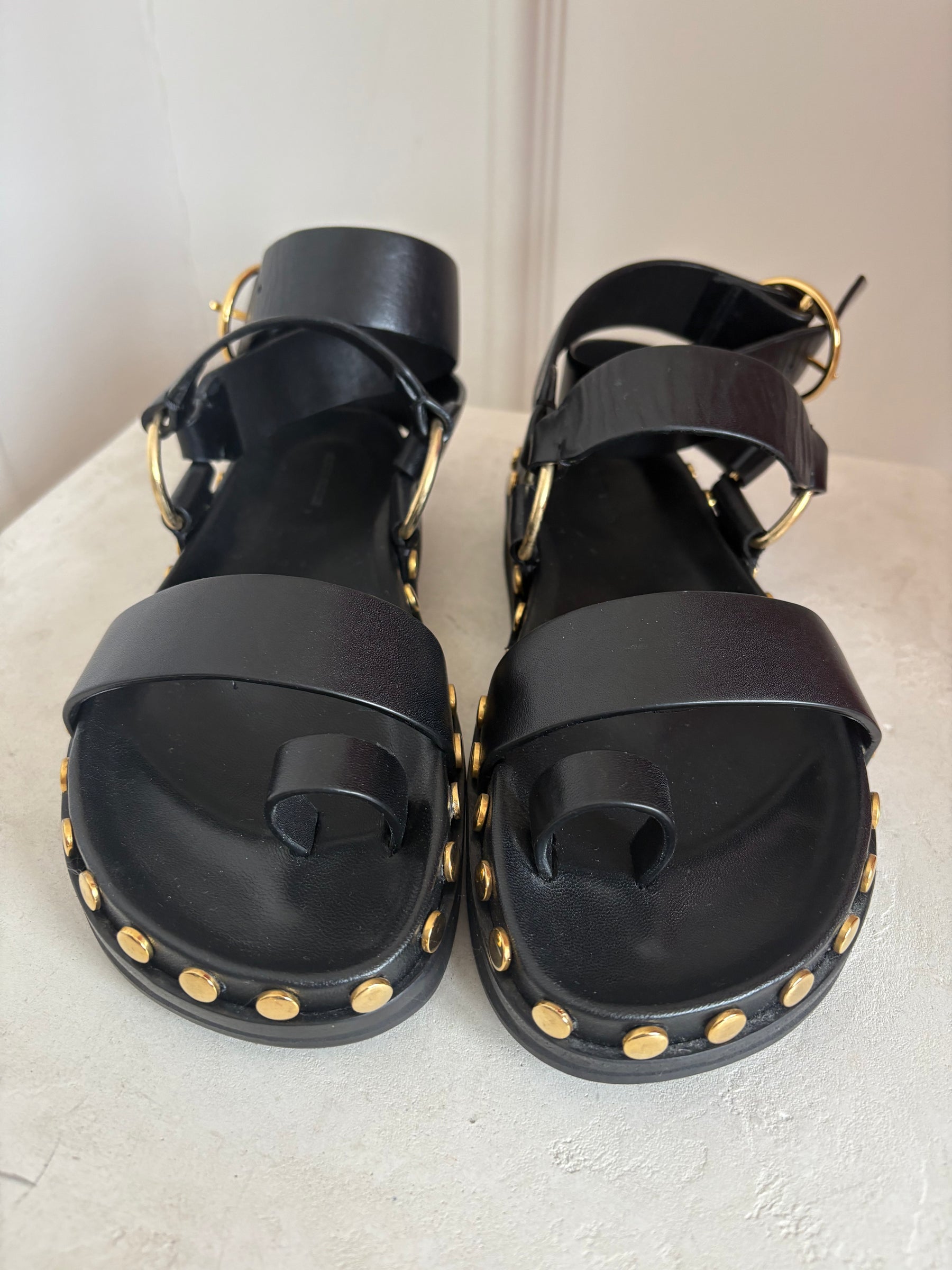 Isabel Marant Black Leather Nirvy Stud Trim Platform Sandals, 37