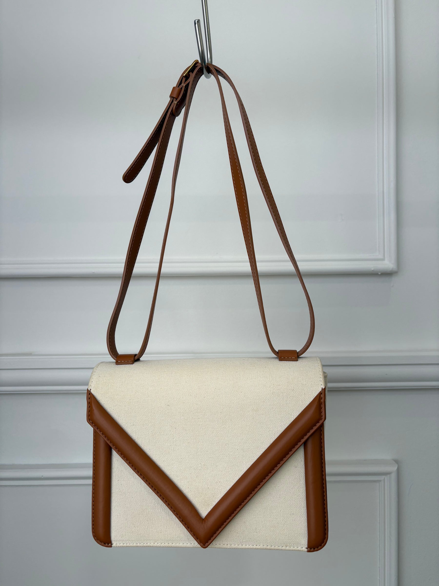 Mansur Gavriel Cream Canvas and Tan Leather Crossbody