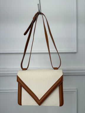 Mansur Gavriel Cream Canvas and Tan Leather Crossbody