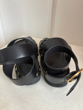 Isabel Marant Black Leather Nirvy Stud Trim Platform Sandals, 37