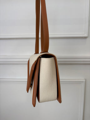 Mansur Gavriel Cream Canvas and Tan Leather Crossbody