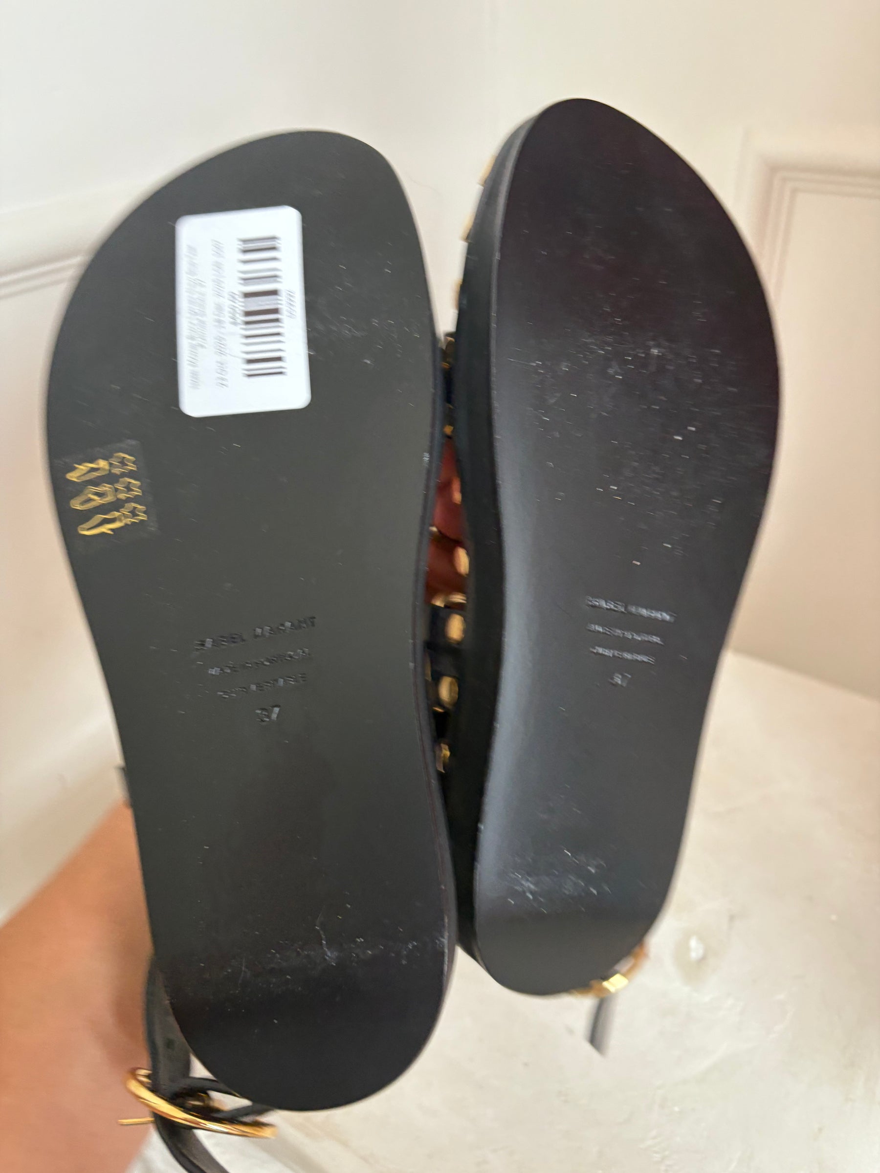 Isabel Marant Black Leather Nirvy Stud Trim Platform Sandals, 37