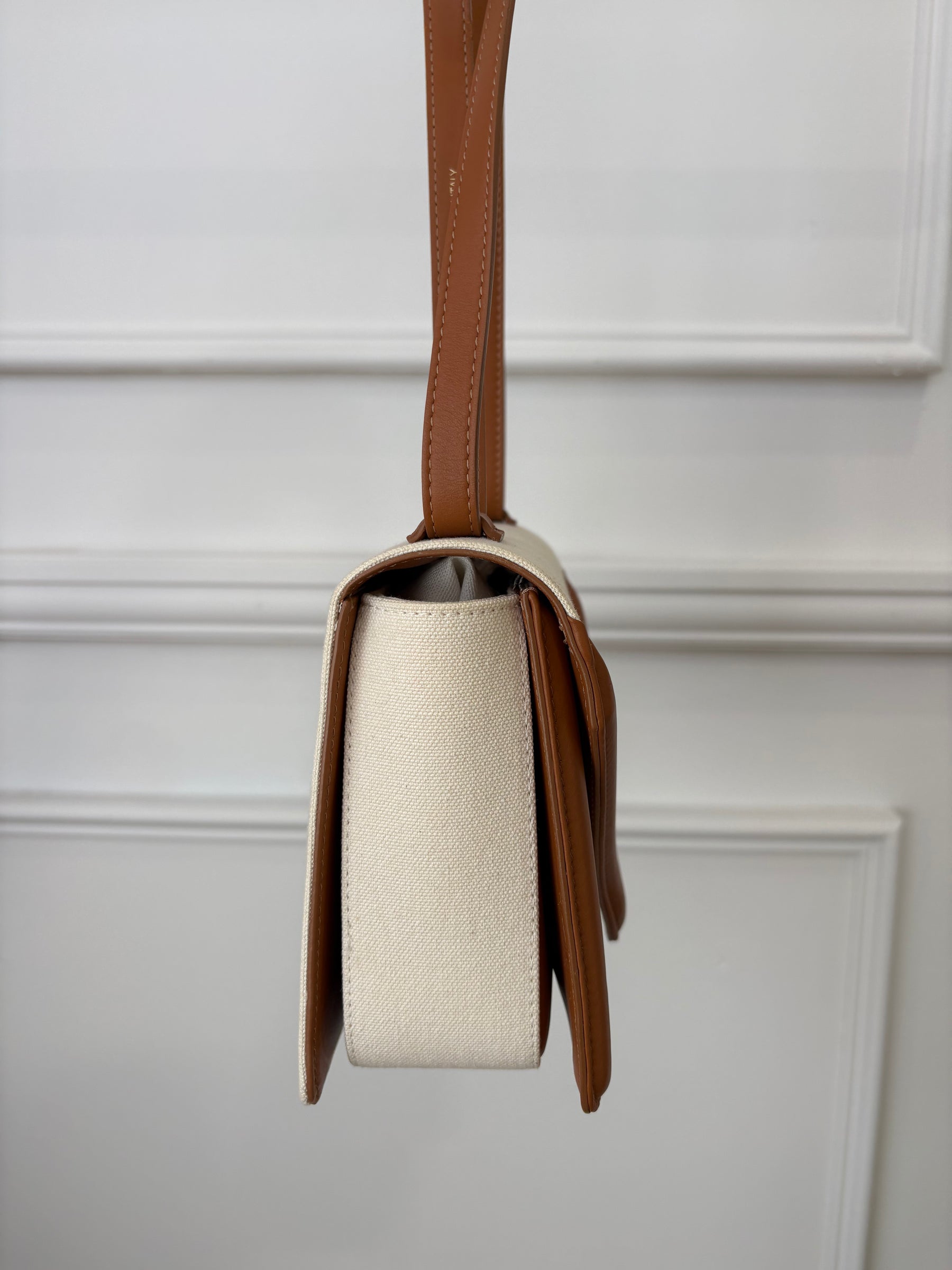 Mansur Gavriel Cream Canvas and Tan Leather Crossbody