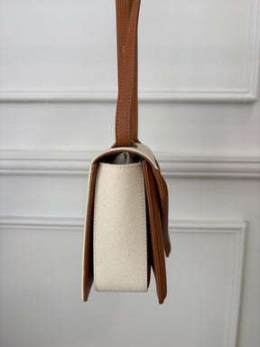 Mansur Gavriel Cream Canvas and Tan Leather Crossbody