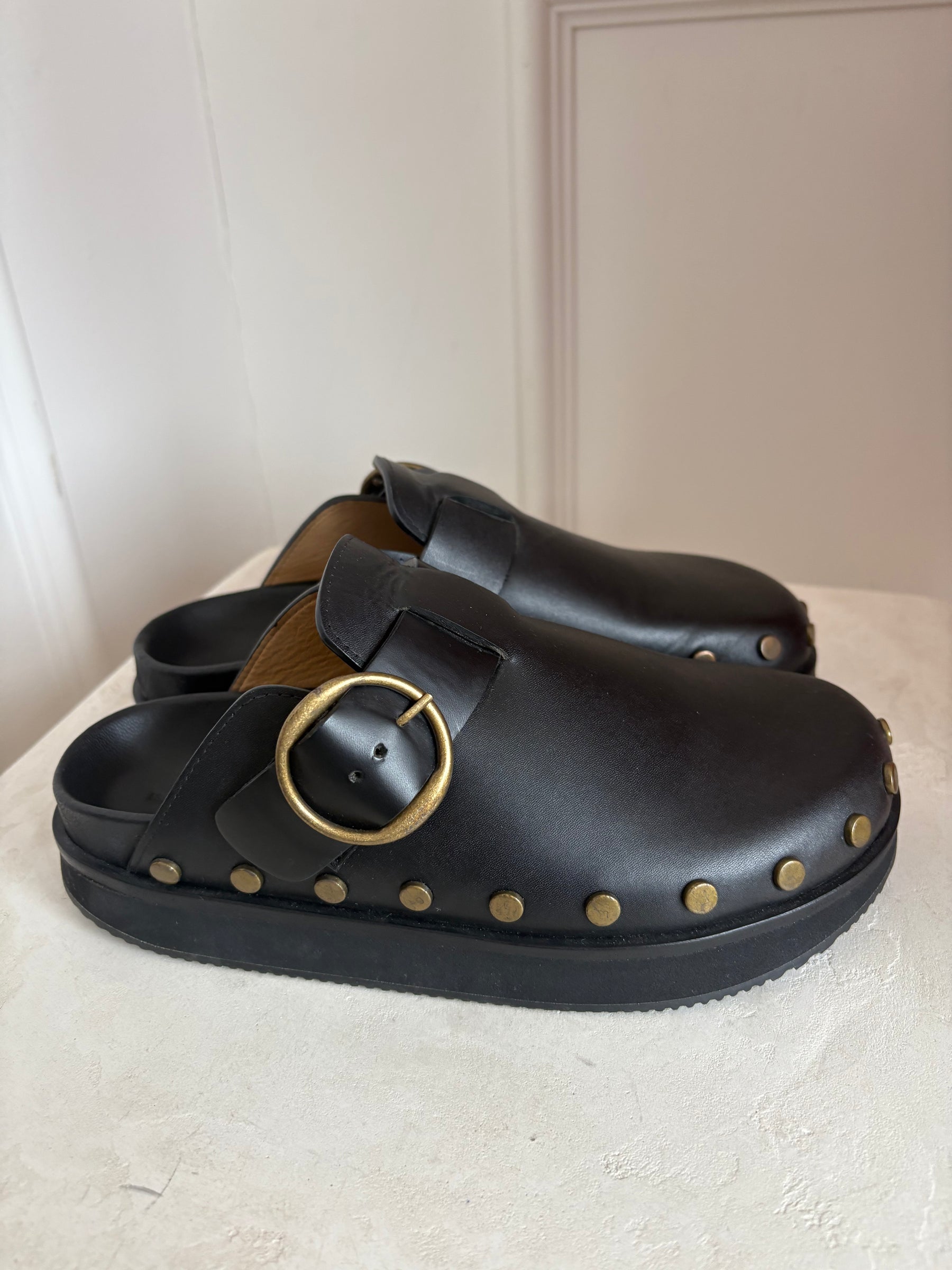 Isabel Marant Buckle Studded Clogs Black, 37