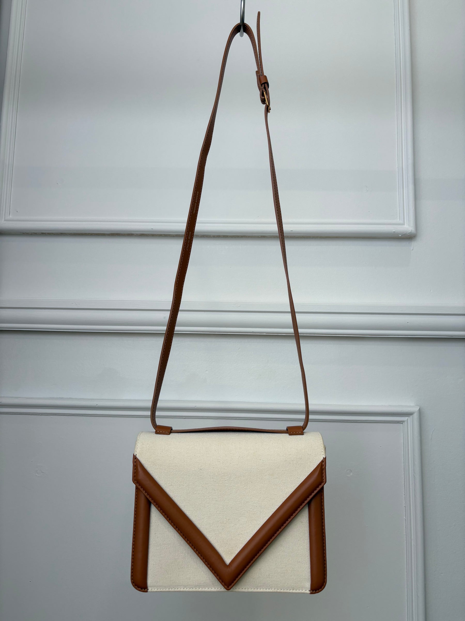 Mansur Gavriel Cream Canvas and Tan Leather Crossbody
