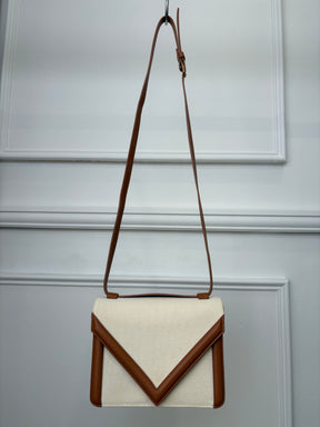 Mansur Gavriel Cream Canvas and Tan Leather Crossbody
