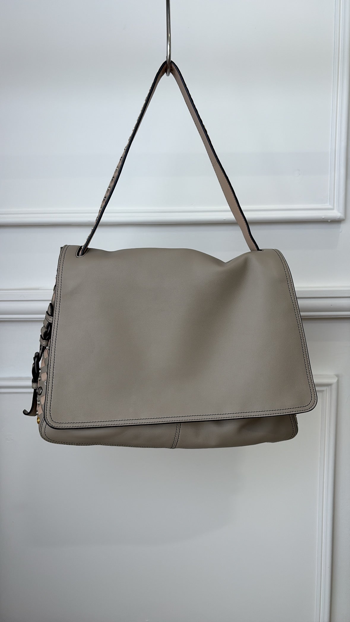 Bottega Veneta Taupe Studded Intrecciato Leather Shoulder Flap Bag