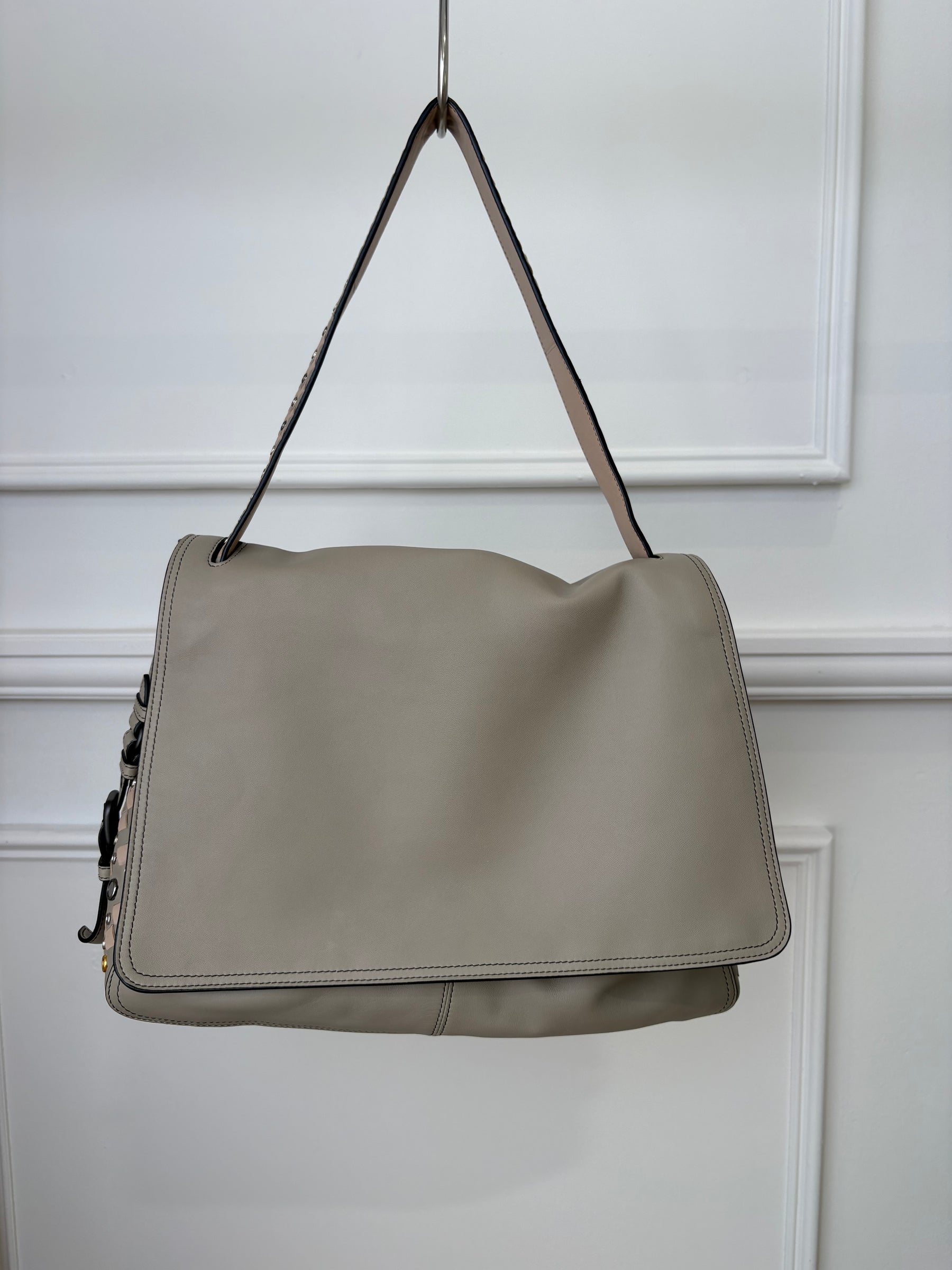 Bottega Veneta Taupe Studded Intrecciato Leather Shoulder Flap Bag