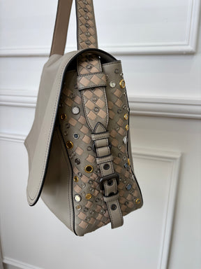 Bottega Veneta Taupe Studded Intrecciato Leather Shoulder Flap Bag