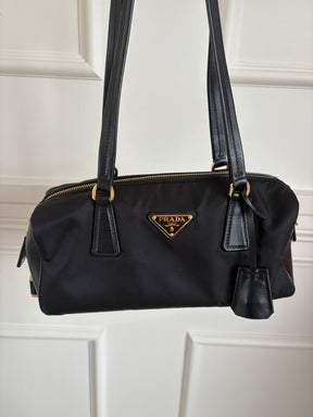 Prada Re-Nylon And Leather Small Top Handle Bag Black
