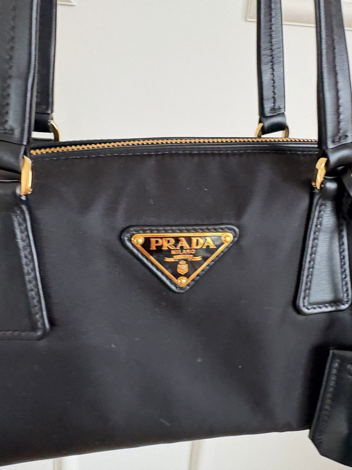 Prada Re-Nylon And Leather Small Top Handle Bag Black