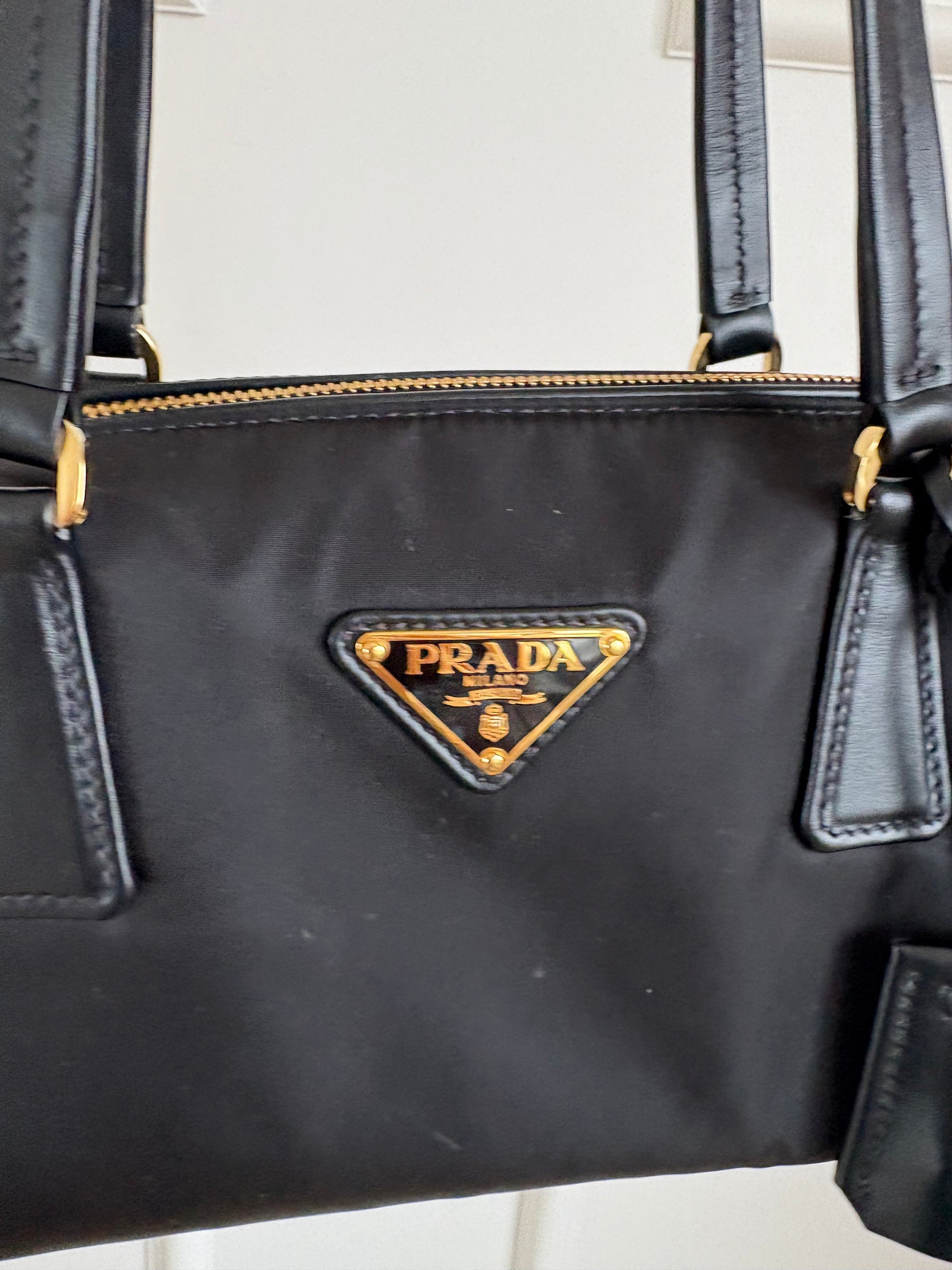 Prada Re-Nylon And Leather Small Top Handle Bag Black