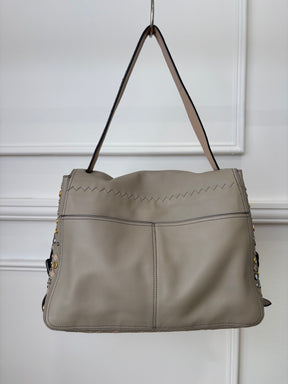 Bottega Veneta Taupe Studded Intrecciato Leather Shoulder Flap Bag