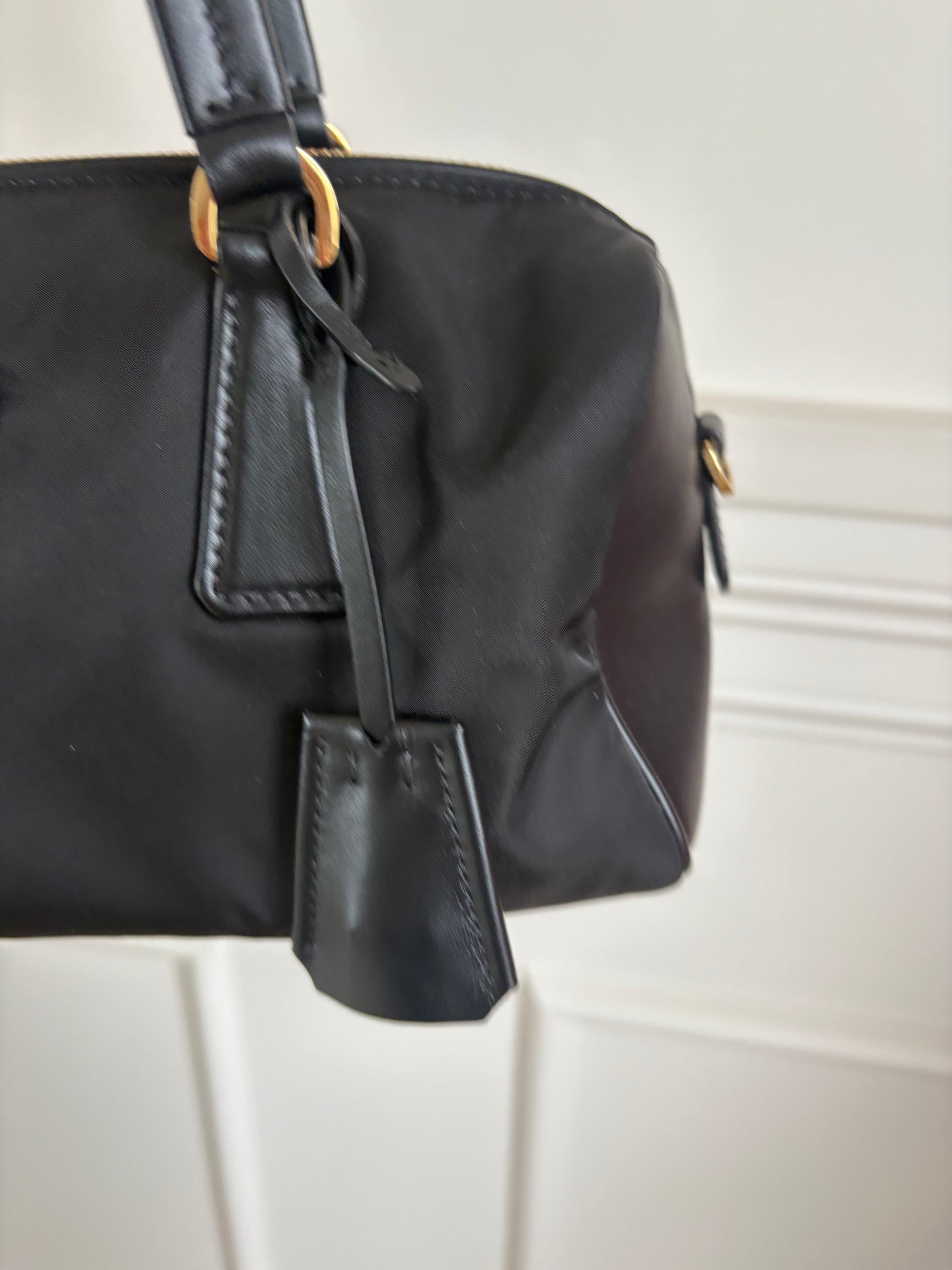 Prada Re-Nylon And Leather Small Top Handle Bag Black