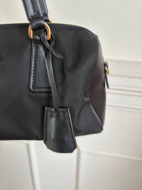 Prada Re-Nylon And Leather Small Top Handle Bag Black
