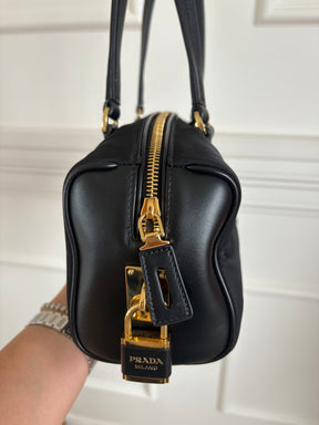 Prada Re-Nylon And Leather Small Top Handle Bag Black