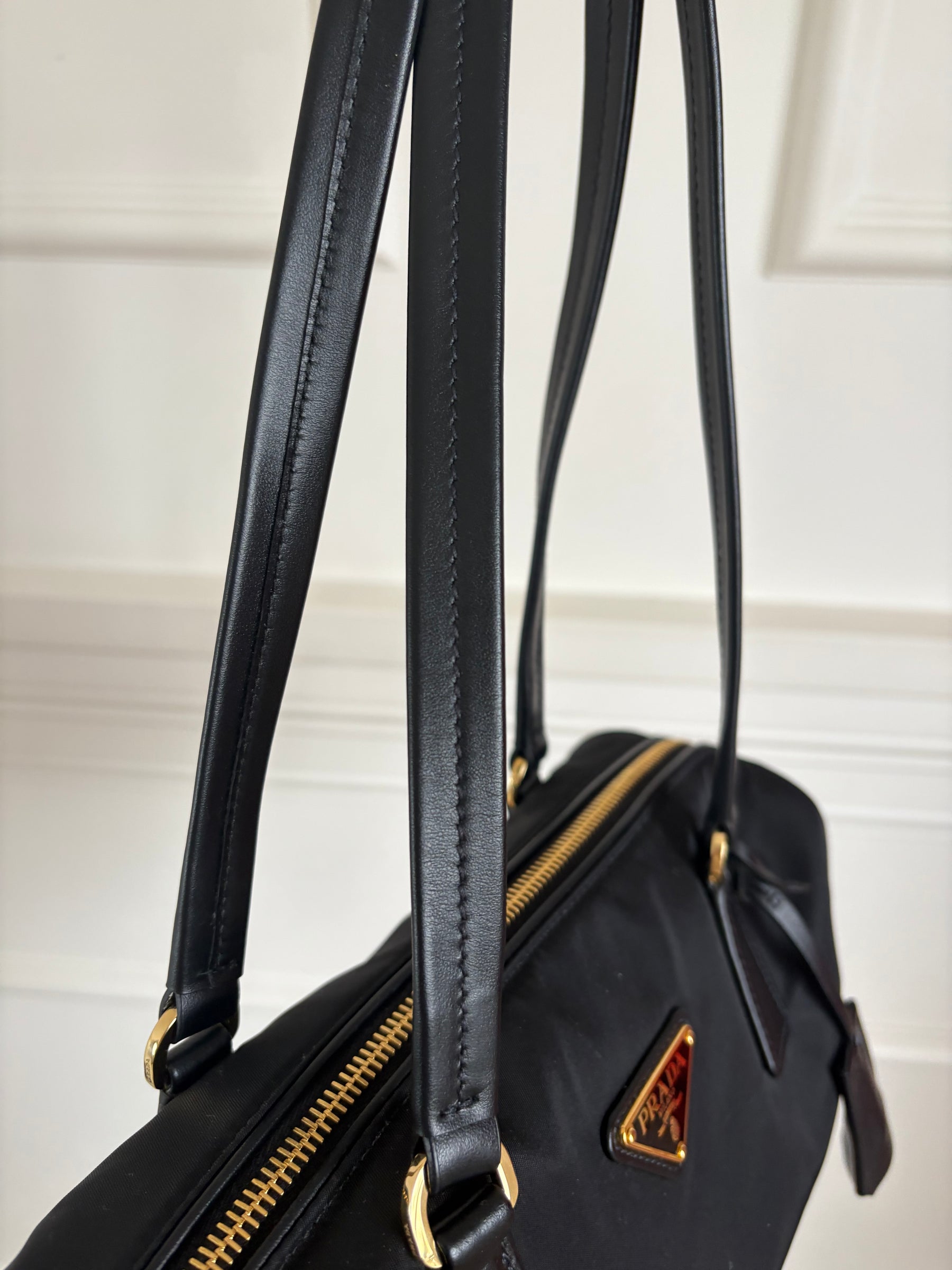 Prada Re-Nylon And Leather Small Top Handle Bag Black