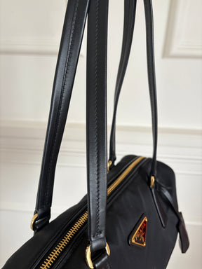 Prada Re-Nylon And Leather Small Top Handle Bag Black