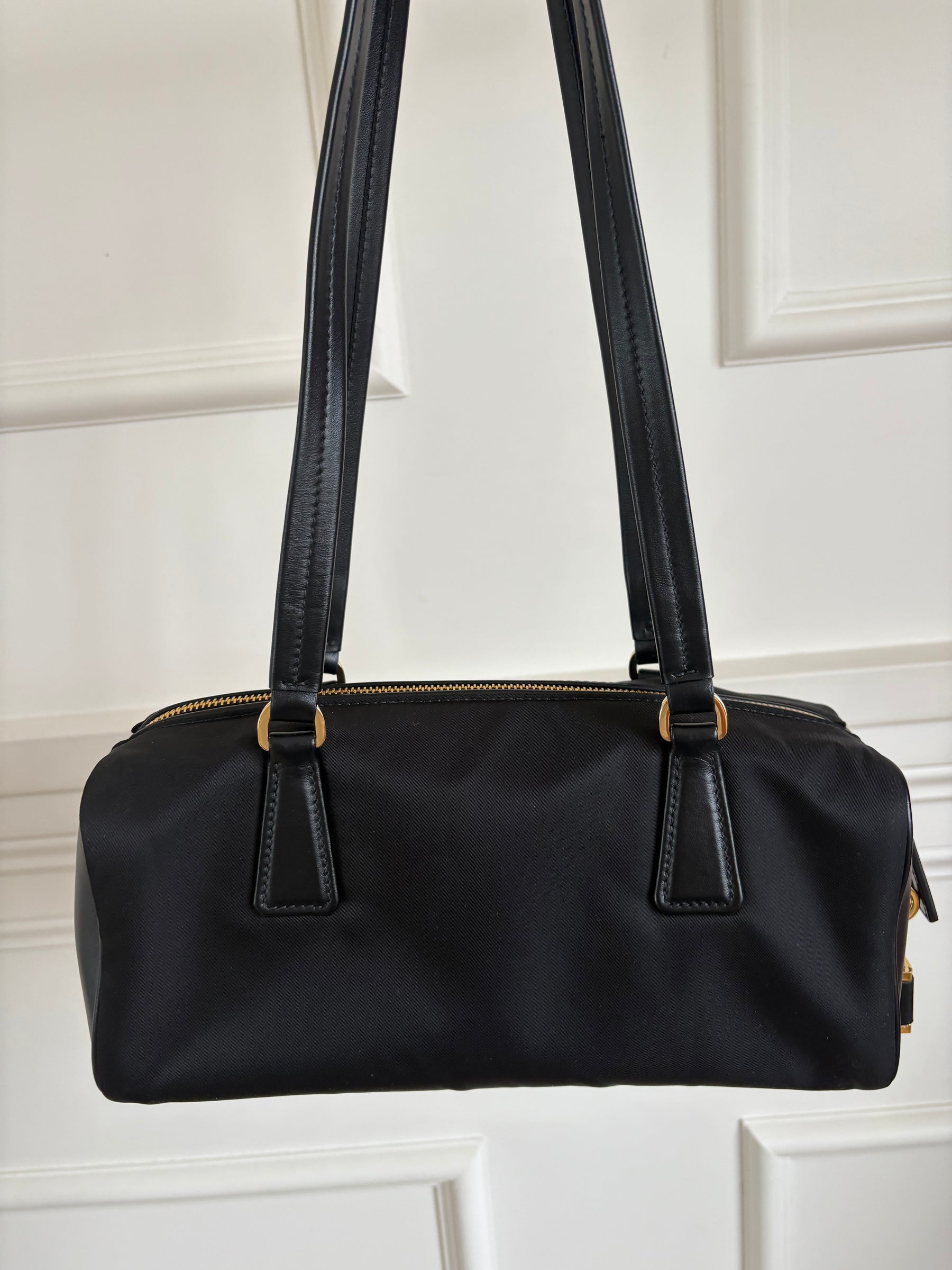 Prada Re-Nylon And Leather Small Top Handle Bag Black