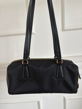 Prada Re-Nylon And Leather Small Top Handle Bag Black